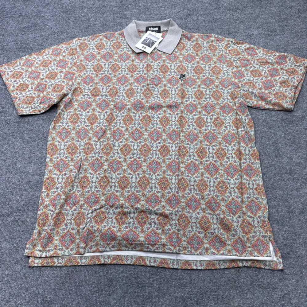 Vintage Ashworth Mens Paisley Golf Polo Shirt Large Made in USA NWT Multicolor